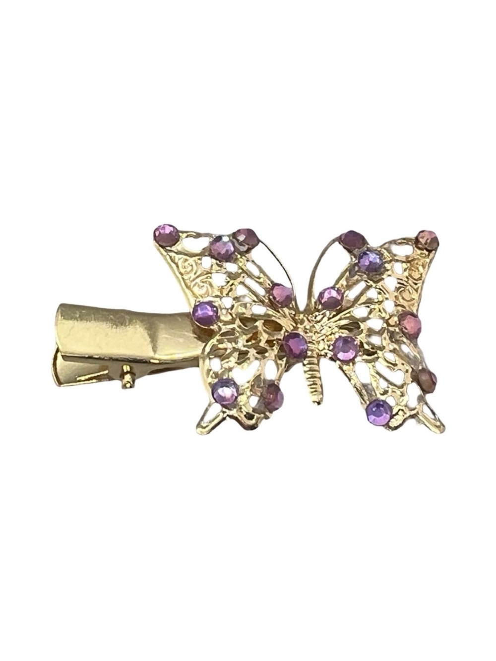 Gold Butterfly Hair Clip with Purple Rhinestones 2.0” final price drop